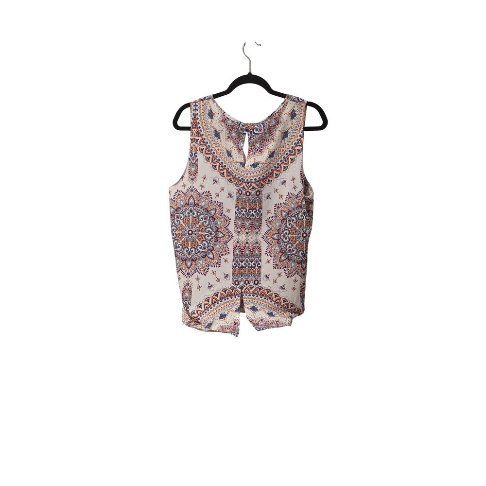 Women's Verse Sleeveless Top Beige Blue Orange Paisley Blouse